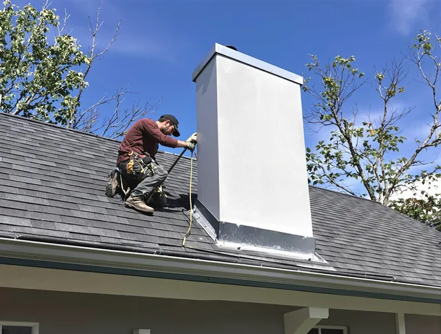 Valley Falls Chimney Sweep team member finishing chimney construction in Valley Falls, RI
