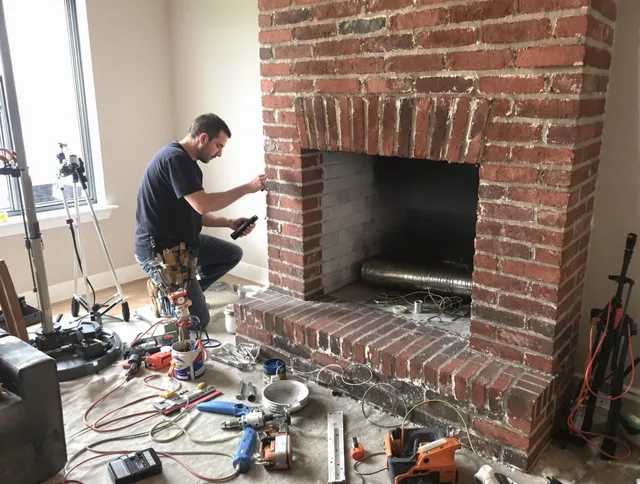 Valley Falls Chimney Sweep specialist finalizing chimney liner service in Valley Falls, RI