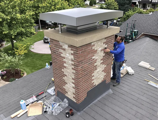 Valley Falls Chimney Sweep team working on a custom chimney remodel in Valley Falls, RI